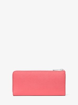 Jet Set Travel Large Saffiano Leather Quarter-Zip Wallet in HIBISCUS | Michael Kors