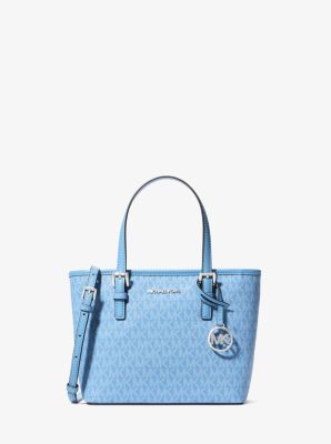 Shop Michael Kors Jet Set Travel Extra-small Logo Top-zip Tote Bag In Blue