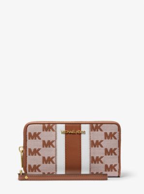Billetera de pulsera Jet Set Travel grande de rayas con logotipo en jacquard para smartphone