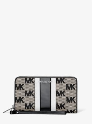 Bolso de pulsera Jet Set Travel grande de jacquard con logotipo, rayas y compartimento para teléfono image number 0