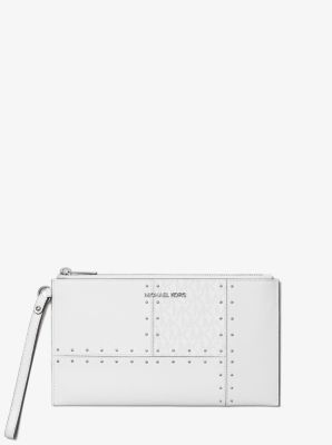 Jet Set Travel Large Studded Patchwork and Signature Logo Wristlet in OPTIC WHITE | Michael Kors
