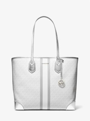 Eva Large Metallic Signature Logo Stripe Tote Bag