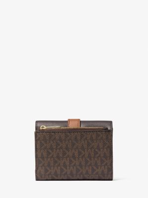 Greenwich Medium Signature Logo Trifold Wallet in BROWN | Michael Kors