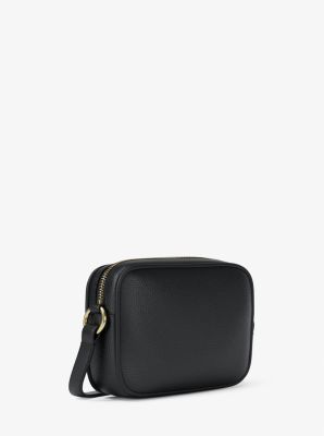 Jet Set Small Pebbled Leather Camera Crossbody Bag in BLACK | Michael Kors