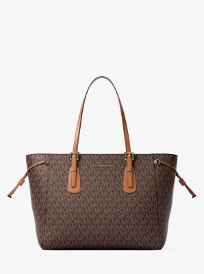Voyager Large Signature Logo Top-Zip Tote Bag in BROWN | Michael Kors