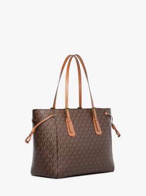 Voyager Large Signature Logo Top-Zip Tote Bag in BROWN | Michael Kors