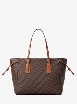 Voyager Large Signature Logo Top-Zip Tote Bag in BROWN | Michael Kors