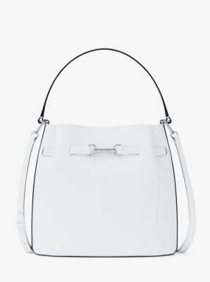 Carson Medium Pebbled Leather Convertible Bucket Crossbody Bag in OPTIC WHITE | Michael Kors