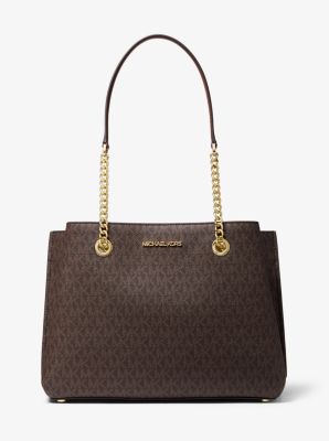 Michael Kors Women's Trisha Large Shoulder Bag Tote Purse Handbag With  Matching Trifold Wallet
