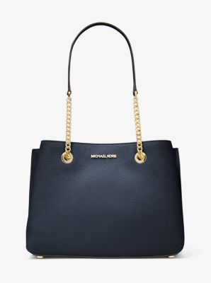 Buy the Michael Kors Navy Blue Tan Leather Tote Bag