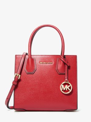 Michael Kors - Mercer Pebbled Leather Accordion Crossbody Bag Red