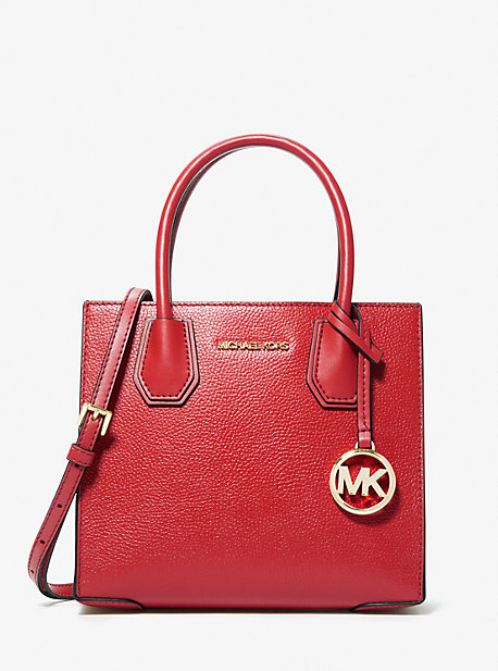 Michaelkors Mercer Medium Pebbled Leather Crossbody Bag,BRIGHT RED