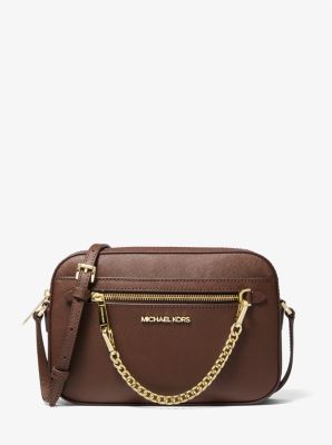 Michael Kors Jet Set Large Saffiano Leather Crossbody Bag in Brown