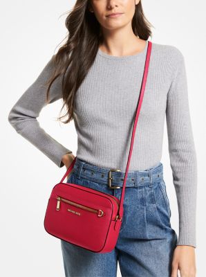 Michael Kors Charlotte Large Top Zip Shoulder Tote Chili Red Saffiano Leather