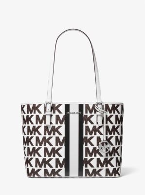 Michael kors black on sale and white striped tote