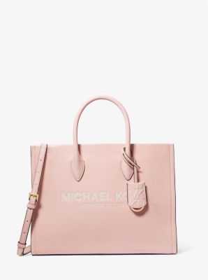 Mirella Medium Logo Embossed Pebbled Leather Tote Bag