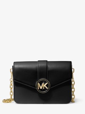 MICHAEL KORS CARMEN MEDIUM FLAP CROSSBODY SHOULDER BAG CHAIN MK BLACK