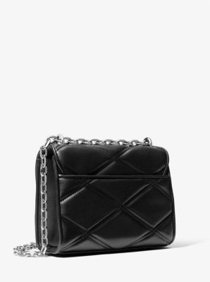 Real Leather Quilted Small Black Crossbody Purse With Leather And Silver  Chain Strap For Women