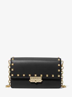 Michael Kors Cece Black Leather Long Gold Chain Clutch Handbag