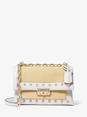 Cece Medium Straw and Studded Faux Leather Shoulder Bag | Michael Kors