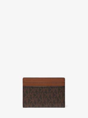 Michael Kors Reed Large Card Holder Wallet MK Signature Logo Black Leather