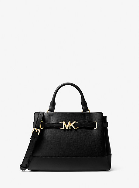Michael Kors Reed Small Two-tone Pebbled Leather Belted Satchel In Black