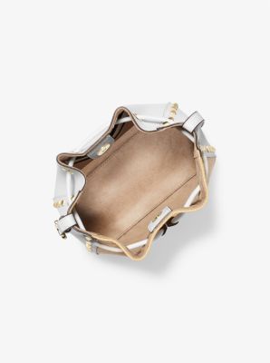 Michael Kors Phoebe Bucket Crossbody Leather Drawstring Bag Optic White Mini