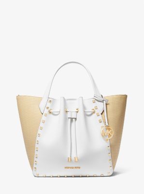 Phoebe Large Studded and Straw Bucket Bag