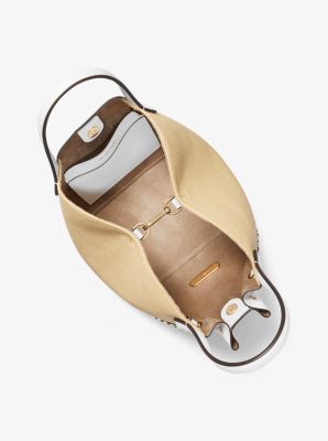 Phoebe Large Studded and Straw Bucket Bag