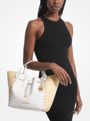 Phoebe Large Studded and Straw Bucket Bag