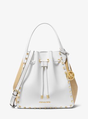 Phoebe Large Studded and Straw Bucket Bag