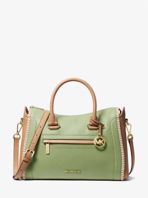 Michael Kors Carine Large Two-tone Leather Satchel In Green