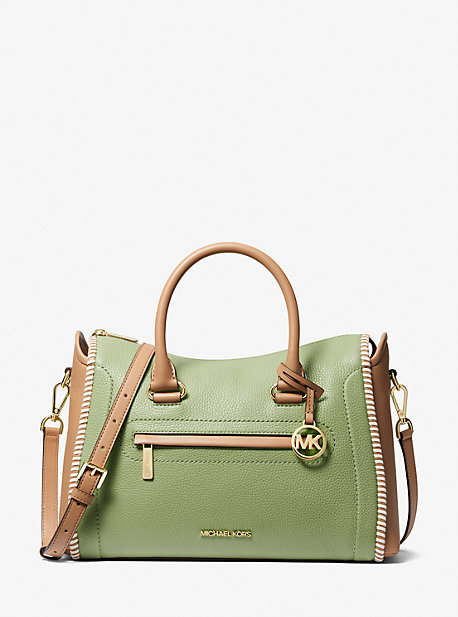 Michael Kors Carine Large Two-tone Leather Satchel In Green