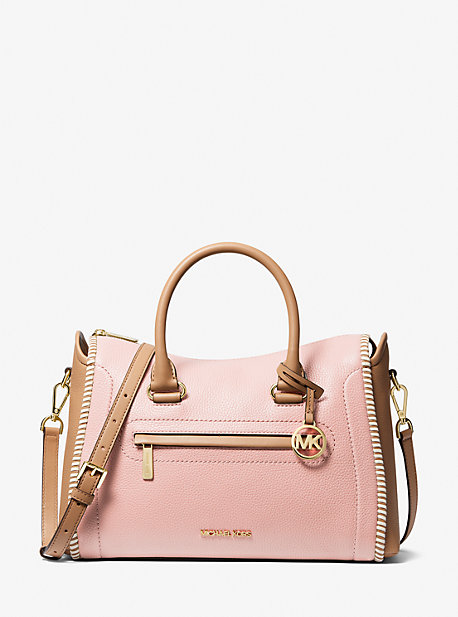 Michael Kors Carine Large Two-tone Leather Satchel In Pink