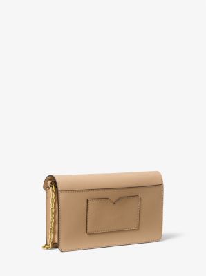 Small Leather Envelope Crossbody Purse Taupe / Gold Hardware