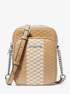 Michael Kors Jet Set Travel Medium Logo Stripe Crossbody Bag Brown