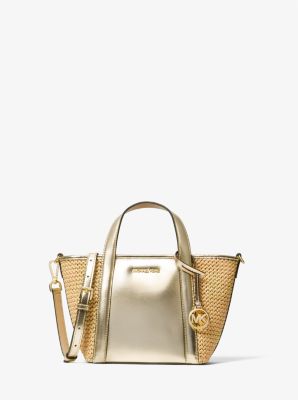 Pratt Small Metallic and Straw Tote Bag Michael Kors Canada