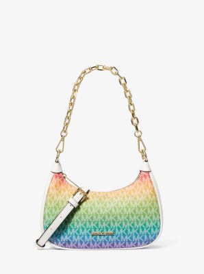 Shop Michael Kors Cora Medium Rainbow Logo Shoulder Bag In Blue