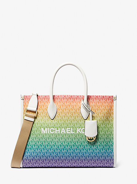 Michael Kors Mirella Medium Rainbow Logo Tote Bag In Multi
