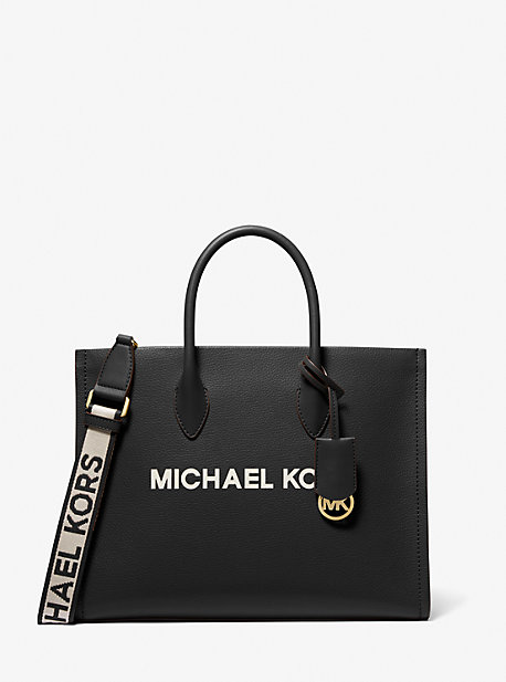 Shop Michael Kors Mirella Medium Pebbled Leather Tote Bag In Black