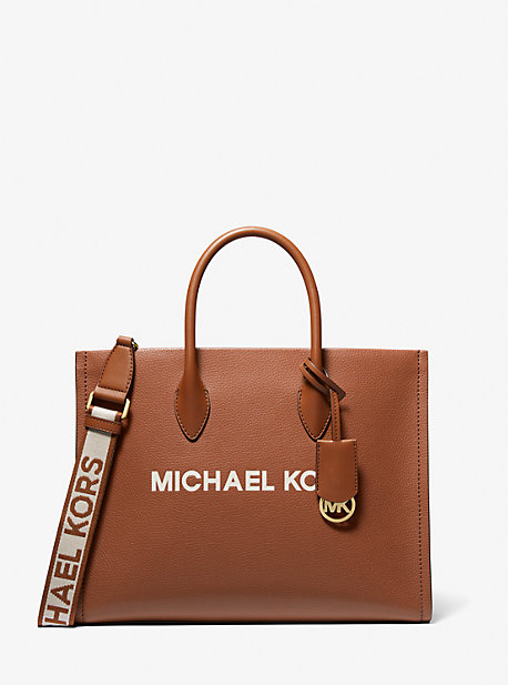 Shop Michael Kors Mirella Medium Pebbled Leather Tote Bag In Brown