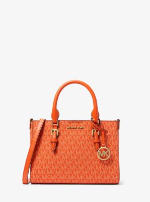 Shop Michael Kors Charlotte Small 2-in-1 Signature Logo Satchel In Orange