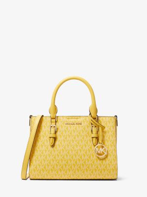 Shop Michael Kors Charlotte Small 2-in-1 Signature Logo Satchel In Yellow
