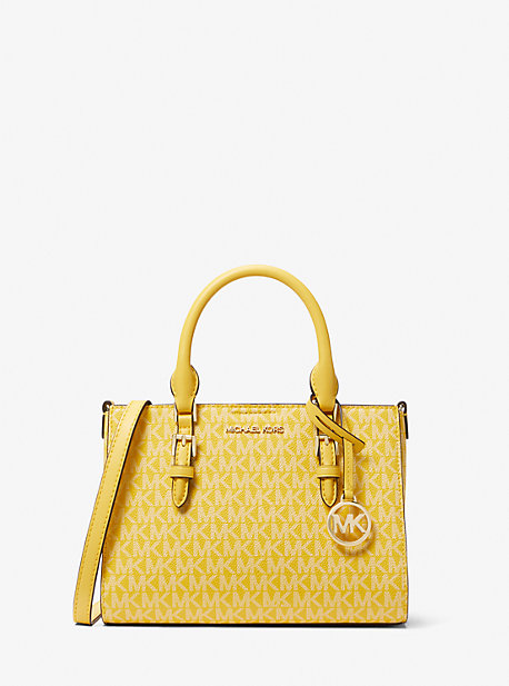 Shop Michael Kors Charlotte Small 2-in-1 Signature Logo Satchel In Yellow