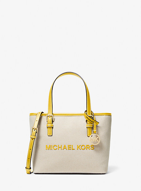 Shop Michael Kors Jet Set Travel Extra-small Canvas Top-zip Tote Bag In Yellow