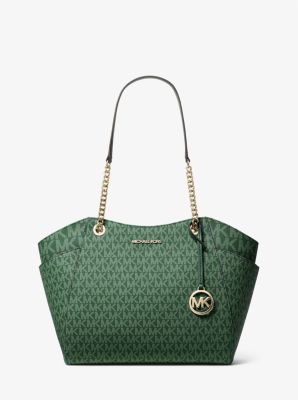 Michael Kors Jet Set Large Signature Logo Shoulder Bag In Green