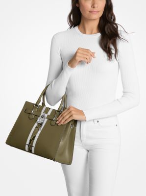 Hamilton Medium Leather and Snake Embossed Stripe Satchel