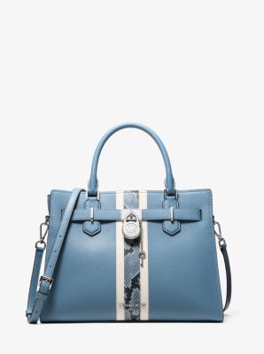 Hamilton Medium Leather and Snake Embossed Stripe Satchel