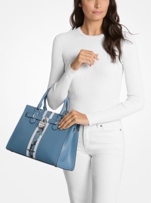 Hamilton Medium Leather and Snake Embossed Stripe Satchel