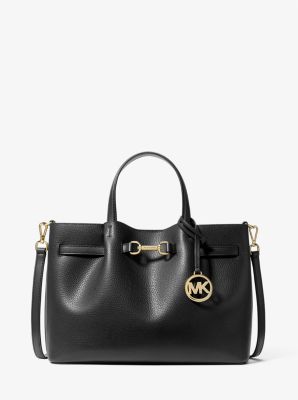 MK Henkeltasche Carson Medium Aus Gekrispeltem Leder - Schwarz